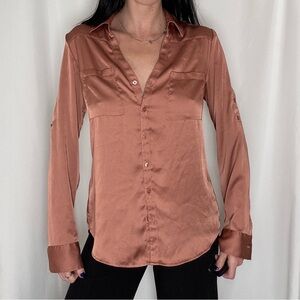 Express Satin Button-Down Shirt in Rust